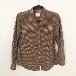 Jill Mcgowan polka dot button up blouse dark brown cotton top size small